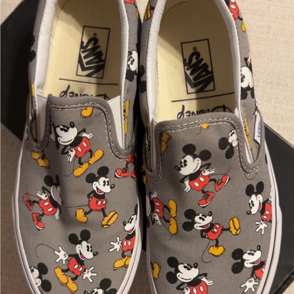 Vans Kids Gray Mickey Mouse Slip-On Sneakers